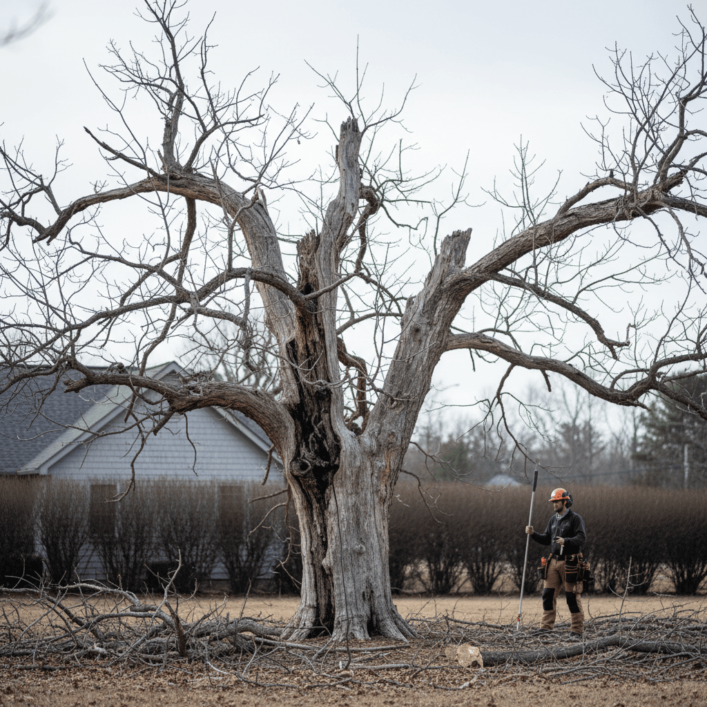 Dead tree showing deterioration before removal
