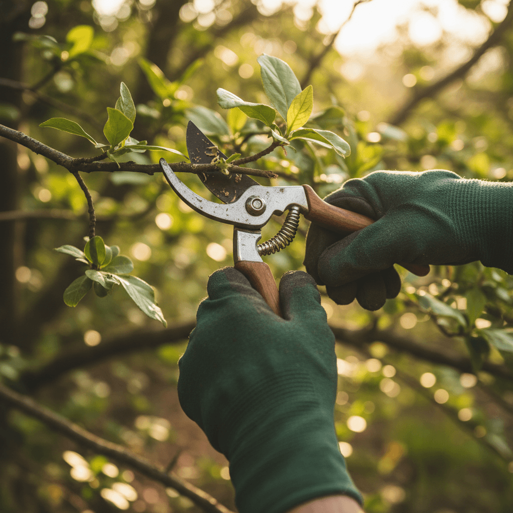 Arborist performing precision cuts on tree branches