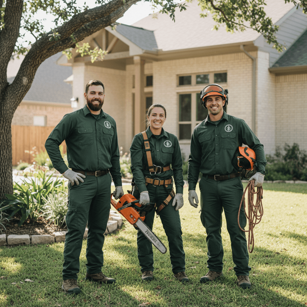 Douglas Tree Service crew in dark green uniforms