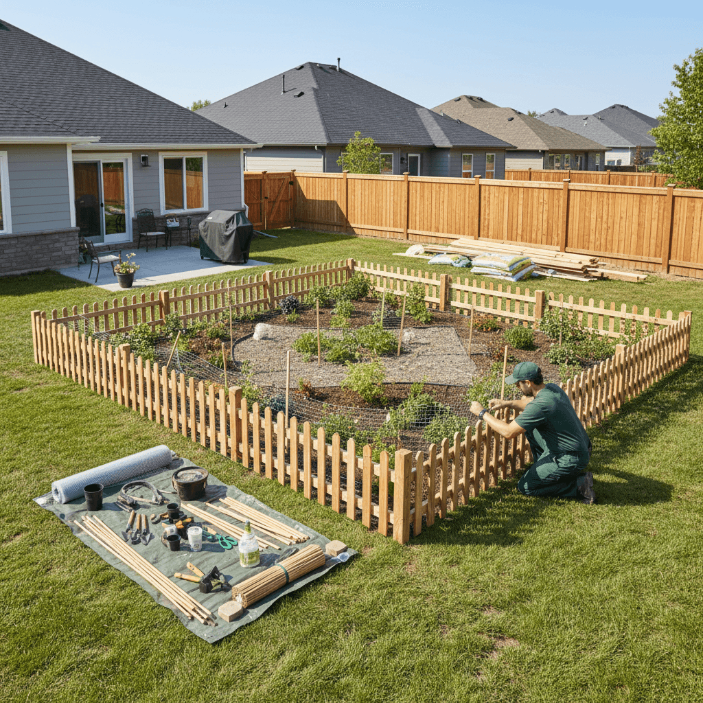 Crew protecting property during work