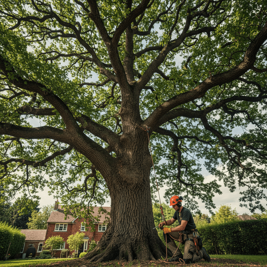 Large mature tree prepared for strategic removal