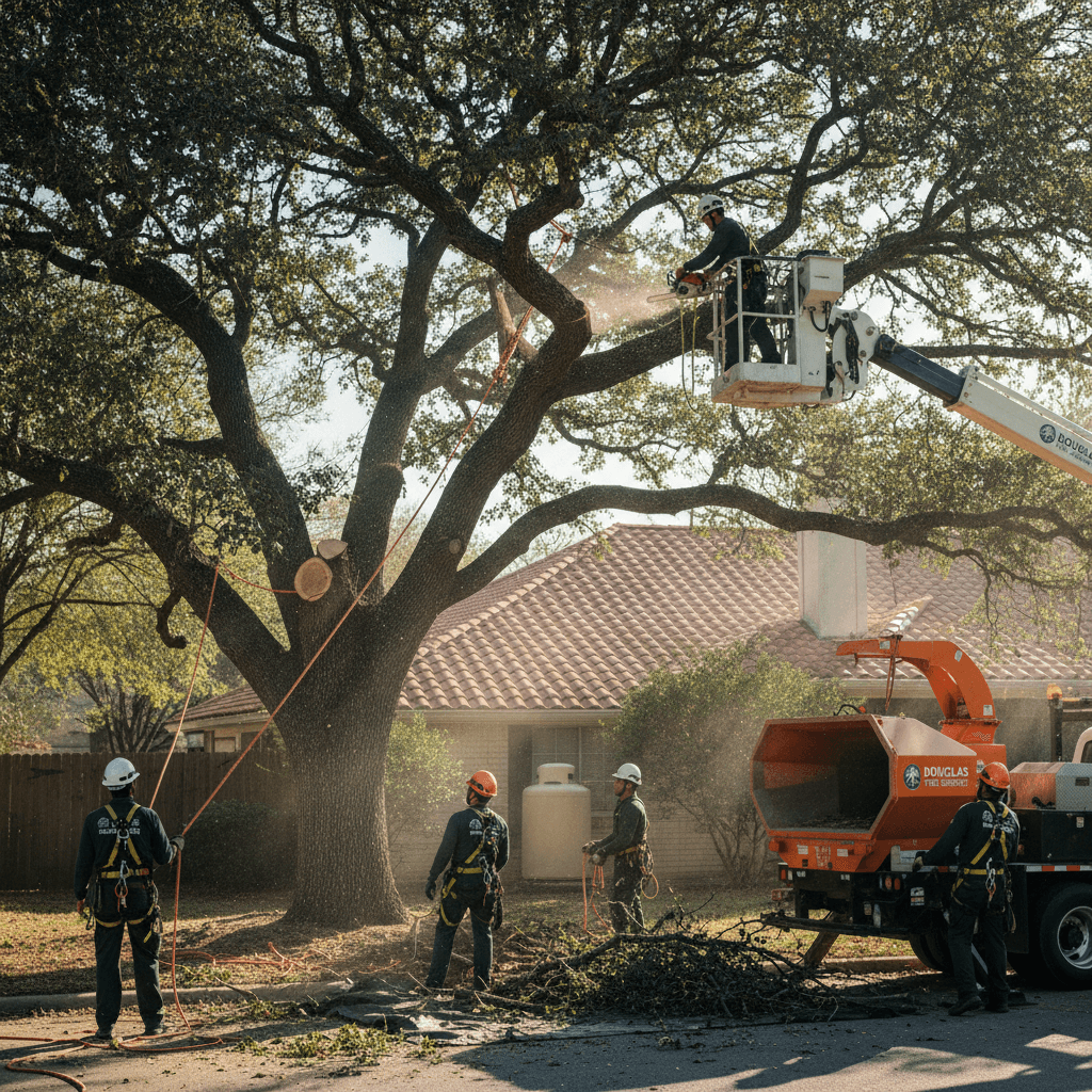 Hazardous tree removal near roofline